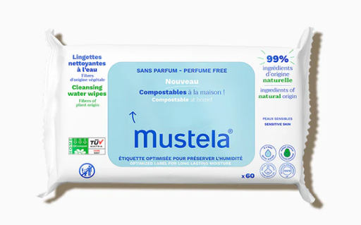 MUSTELA LINGETTES DE COTON BIO A L'EAU 60 UNITES