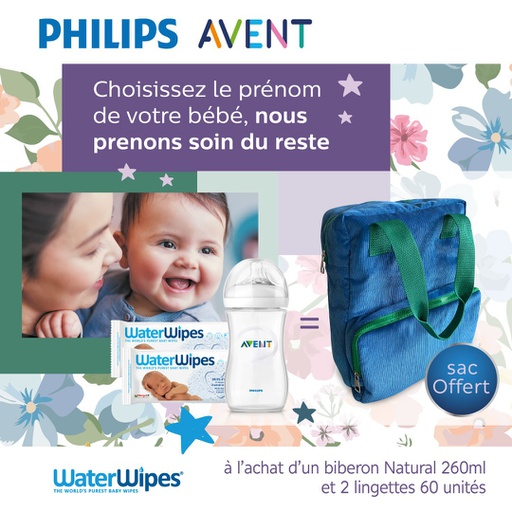 AVENT PACK BIBERON NATURAL 260ML + LINGETTES 2*60