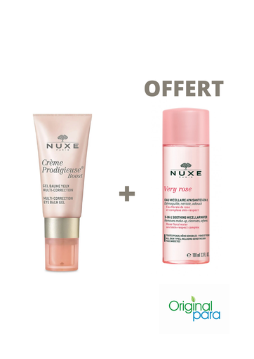 NUXE PACK  CREME PRODIGIEUSE BOOST GEL BAUME YEUX 15ML +VERY ROSE EAU MICELLAIRE APAISANTE 3EN1 100ML